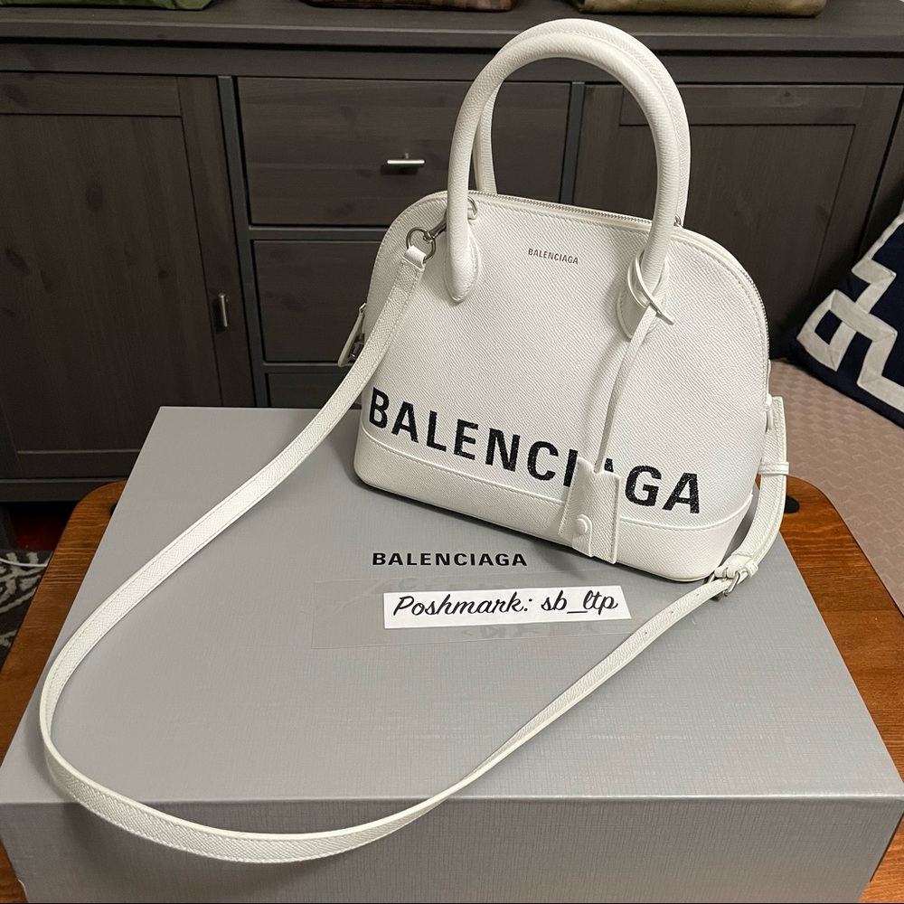 Authentic Balenciaga White Small Ville Tote Handle Bag w/ Box
